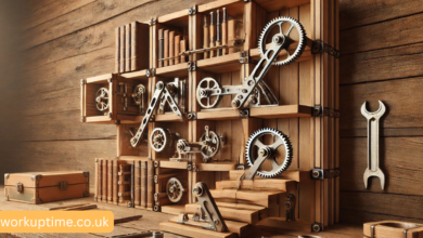 diy wooden contraption shelving with open levers